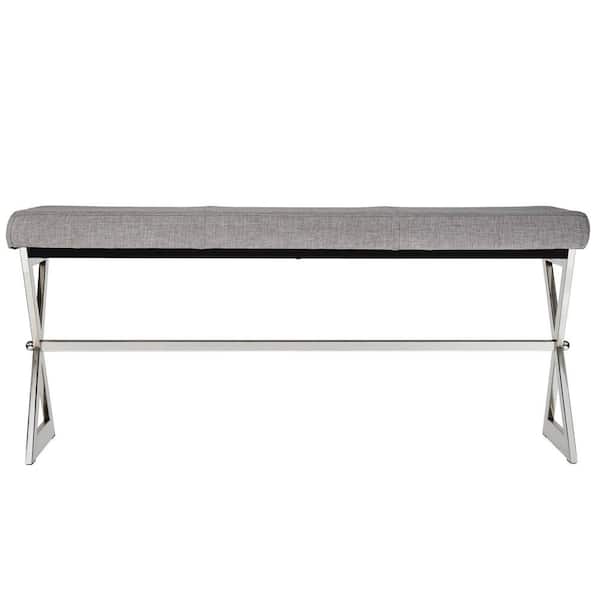 HomeSullivan Silver Linen 40-in. Metal Bench 40 in. W x 16 in. D x 18 in. H