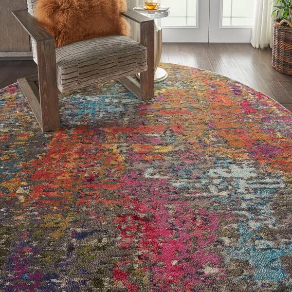 8' Round Nourison Celestial Modern Boho Abstract Atlantic 7'10 x Round Area Rug, 8' Round Nourison Celestial Modern Boho Abstract Atlantic 7'10 x Round Area Rug,