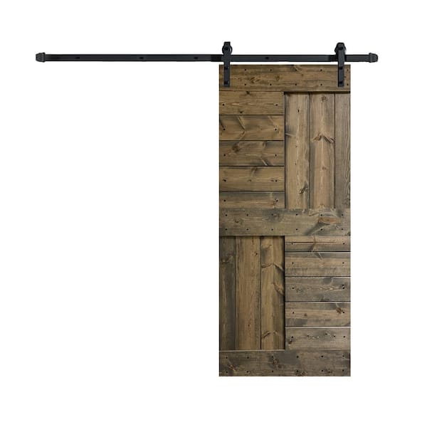 COAST SEQUOIA INC S Series 36 in. x 84 in. Aged Barrel Finish Knotty Pine Wood Sliding Barn Door with Hardware Kit