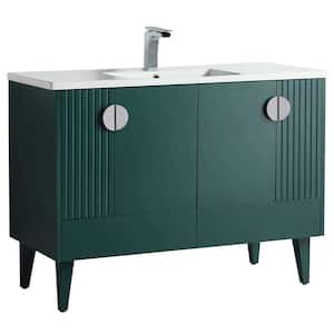 Venezian 48 in. W x 18.11 in. D x 33 in. H Bathroom Vanity Side Cabinet in Green with White Ceramic Top
