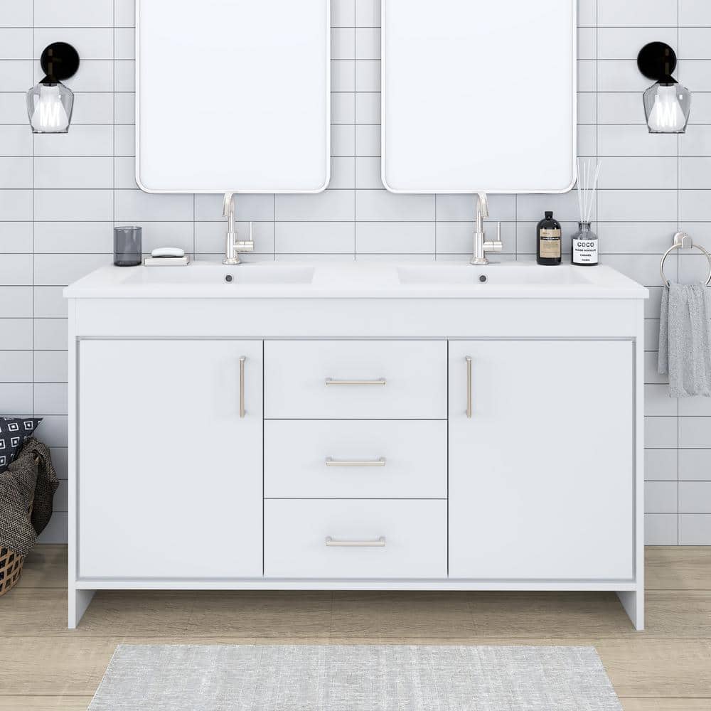 Rio 60 in. W x 20 in. D x 35 in. H Bath Vanity Side Cabinet in White with White Acrylic Vanity Top with White Basin price history on PriceWatchPro