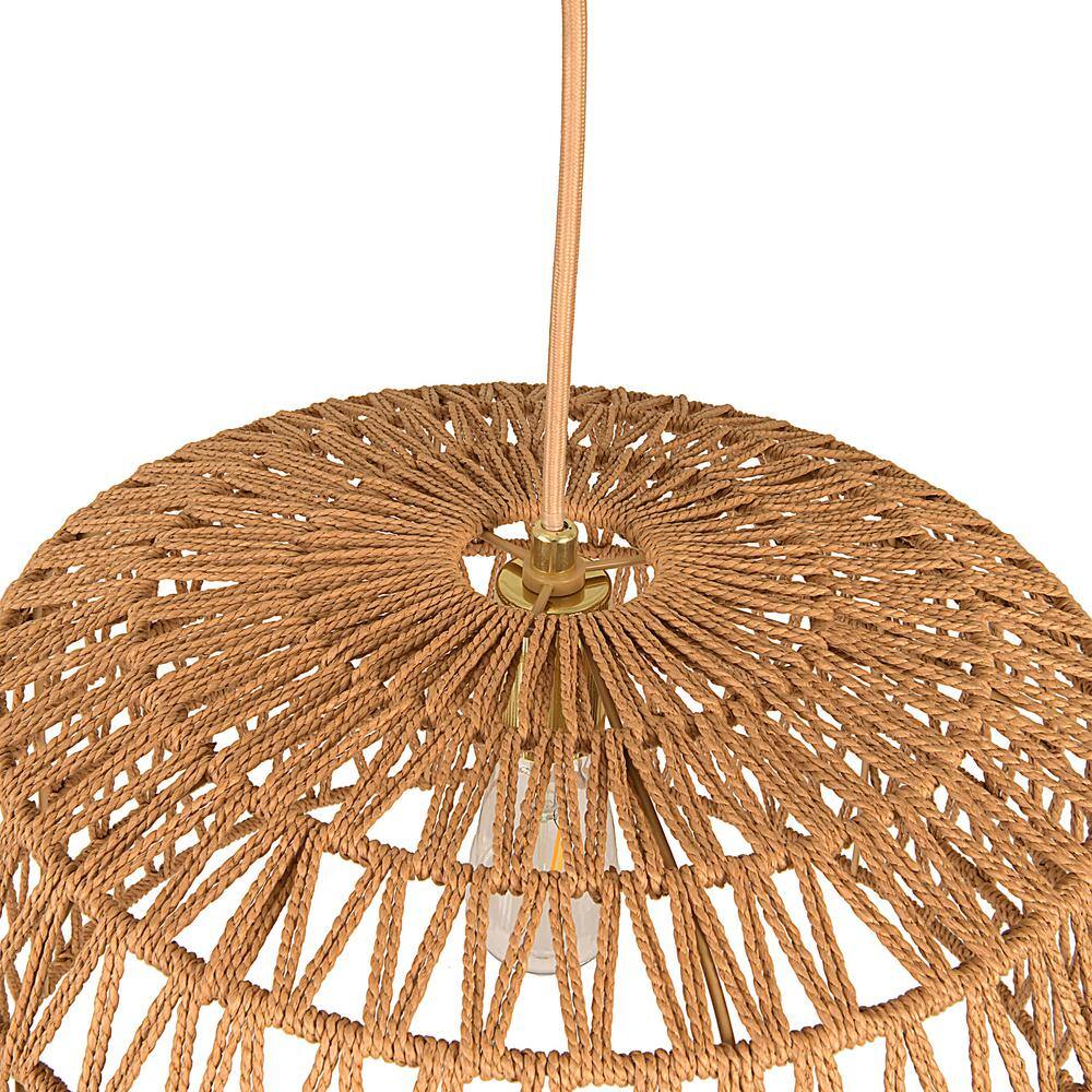 Natural Woven Paper Rope and Gold LED Bohemian Pendant Light