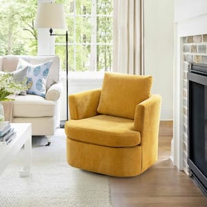 Carino 360° Mustard Modern Swivel Barrel Chair Chenille Upholstered Comfy Accent Armchair with Tall Backrest