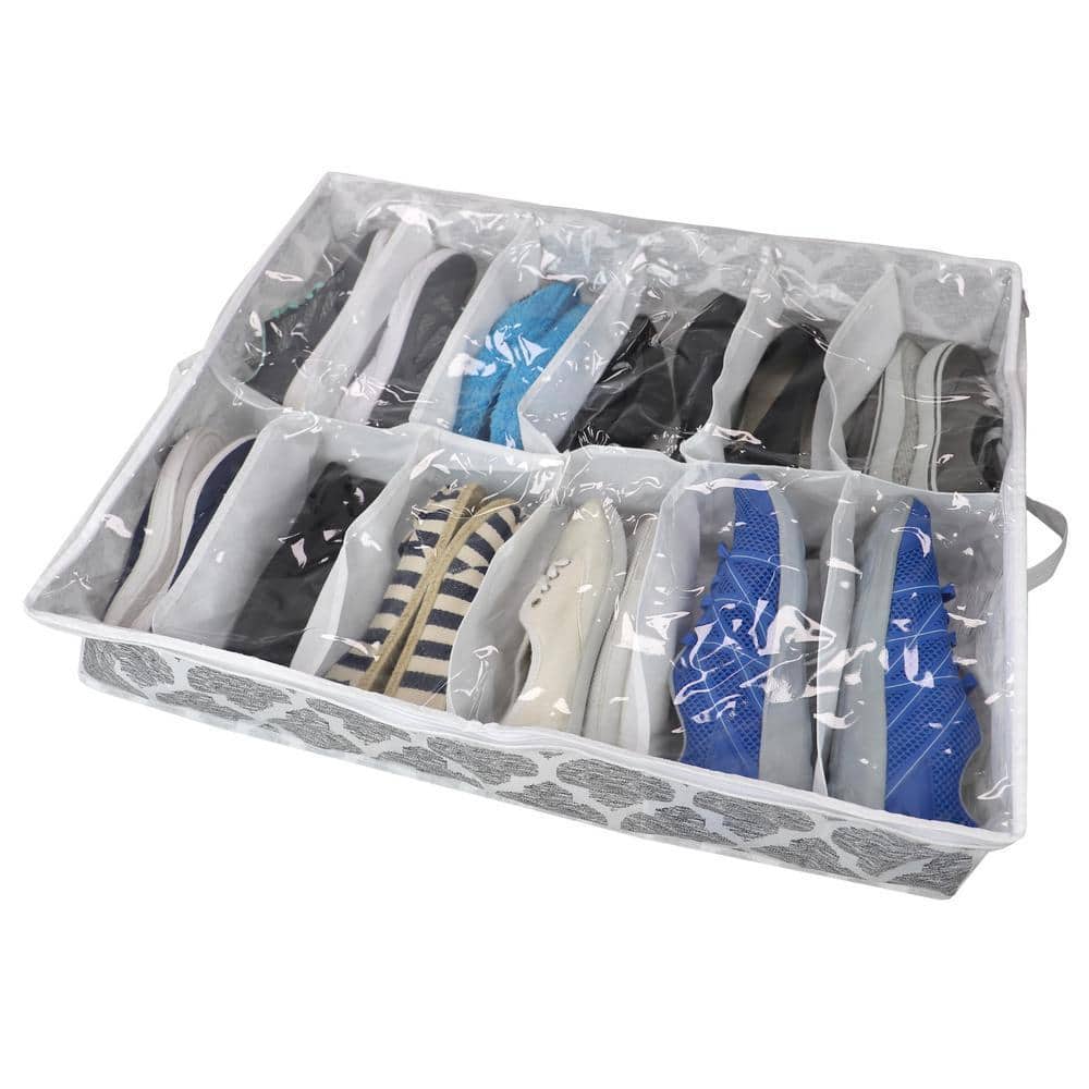 29.5 in. x 23.5 in. 12-Pair Grey Fabric Underbed Shoe Storage
