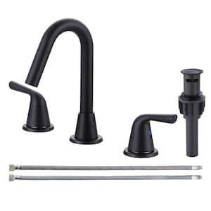 8 in. Widespread Double Handle Bathroom Faucet with Drain Kit and Supply Lines Included in Spot Resist Matte Black