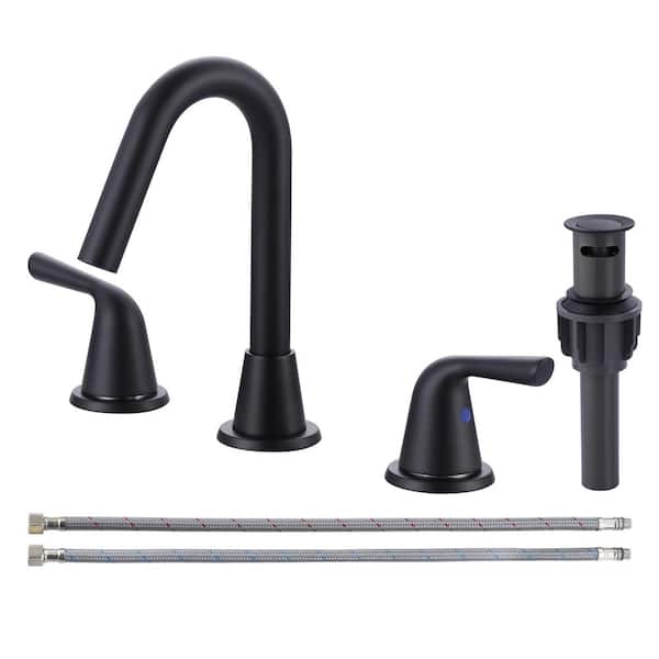 AVITAS 8 in. Widespread Double Handle Bathroom Faucet with Drain Kit and Supply Lines Included in Spot Resist Matte Black