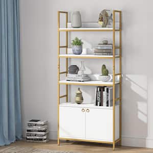 White Wall Bookcase 5 Shelf with Doors Wide Storage Cabinet Rack Home Office New 
