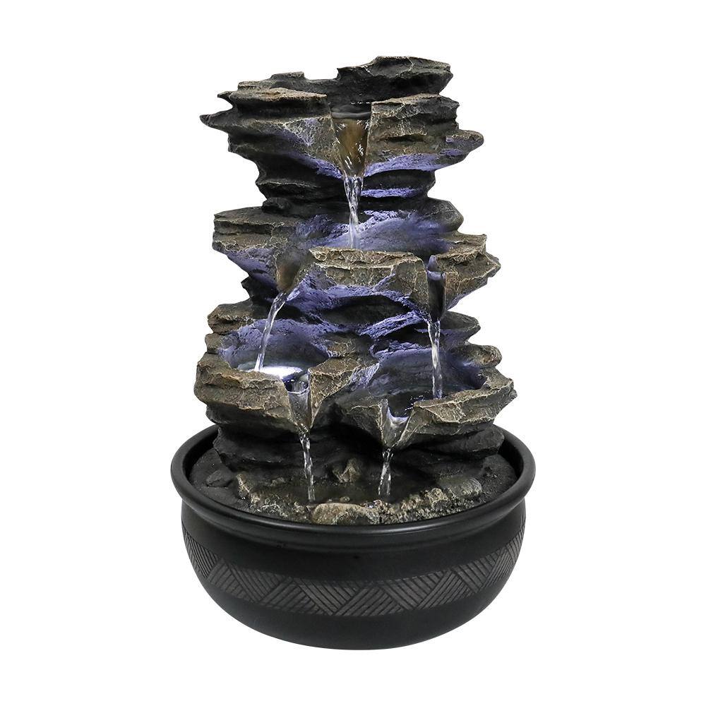 Resin Tabletop Fountain - 11.4 in. 4-Tiered Resin-Rock Fountain Indoor with LED Lights for House, Home, Office Decor price history on PriceWatchPro
