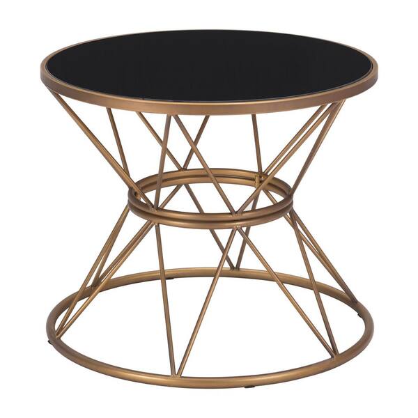 ZUO Samuel 23.6 in. Black 19.7 in. Round Tempered Glass Side Table