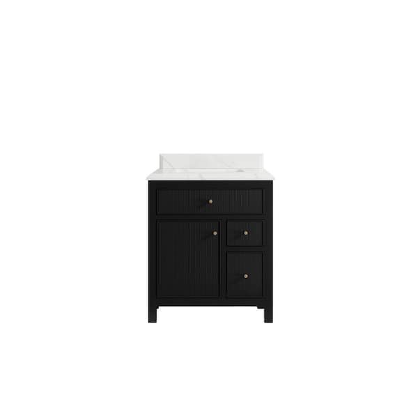 Willow Collections Sonoma 30 in. W x 22 in. D x 36 in. H Bath Vanity in Black with Cove Edge Calacatta Quartz Top