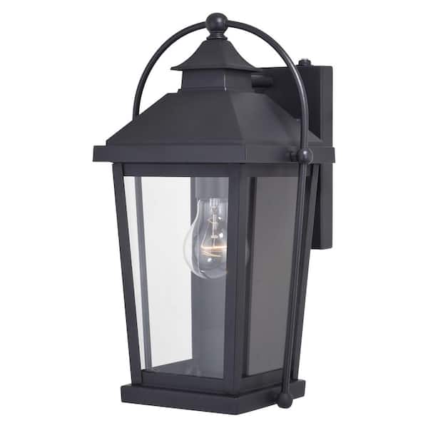 VAXCEL Lexington 1 Light Dusk to Dawn Black Outdoor Wall Lantern Clear Glass