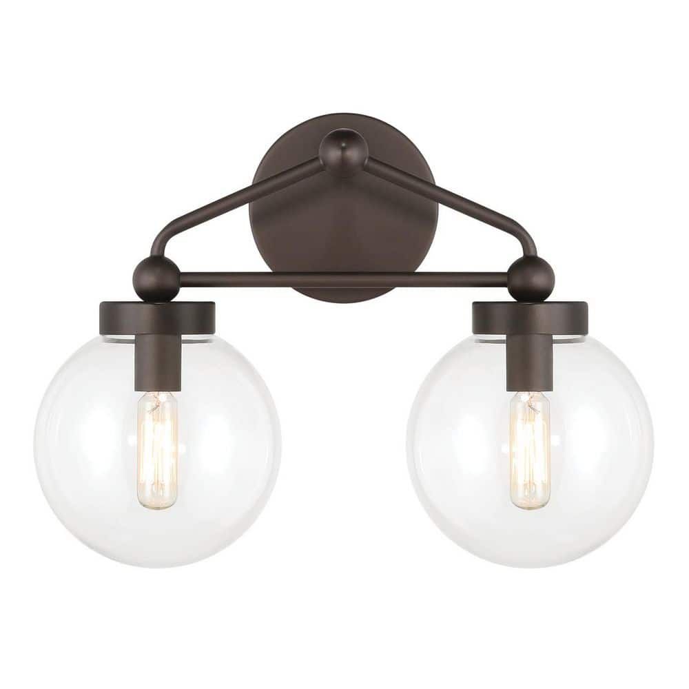Stella 14.75 in 2-Light Dark Bronze Vanity Light with Clear Globe Glass Shades price history on PriceWatchPro