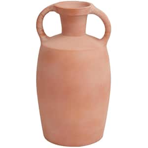 16 in. Orange Terracotta Jug Ceramic Decorative Vase with Handles