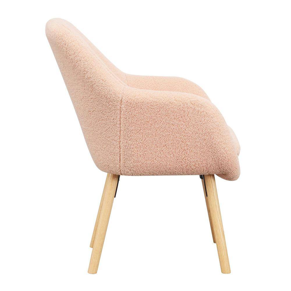 Blush Velvet Wingback Transitional Accent Chair with Wood Legs