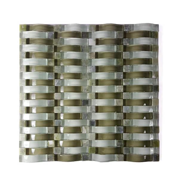 Midcentury Modern Green 12 in. x 12 in. 3D Multi Finish Glass & Stone Mosaic Wall Tile (1.05 sq. ft./Each)