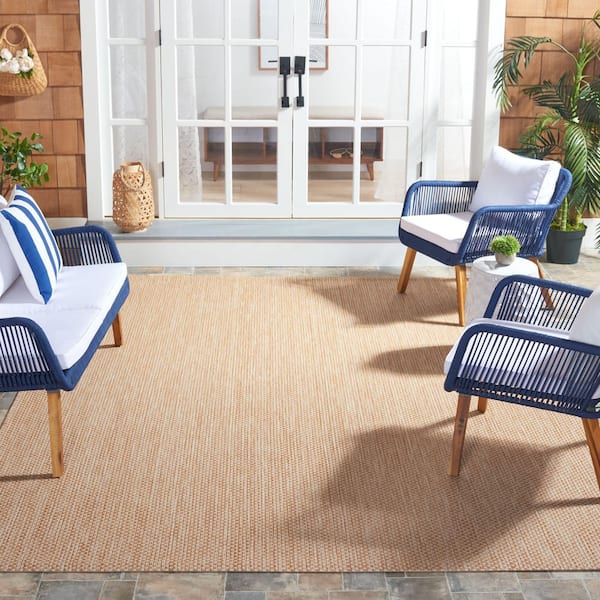 Courtyard Natural/Cream 9 ft. x 12 ft. Solid Indoor/Outdoor Patio  Area Rug