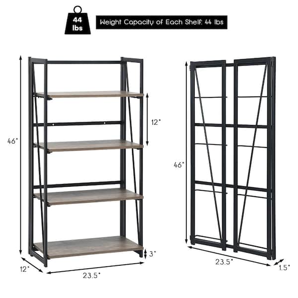 4-Tier Folding Bookshelf Foldable Metal Storage Shelf Portable Display Rack Home 