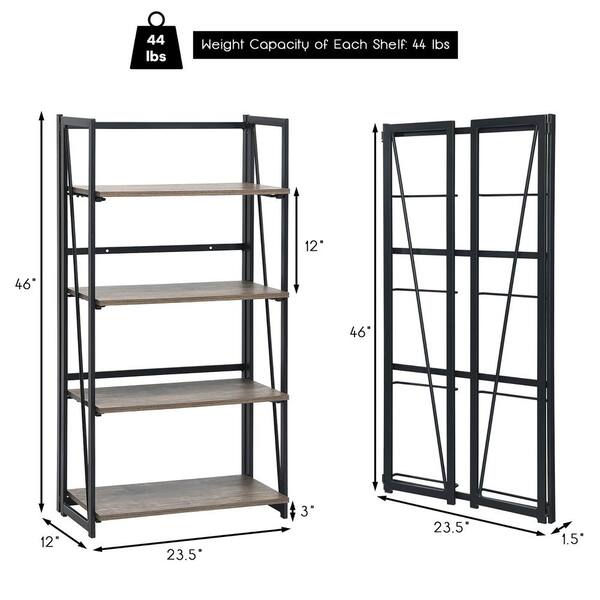 Costway 46 In H Brown 4 Tier Folding, No Assembly Bookcase