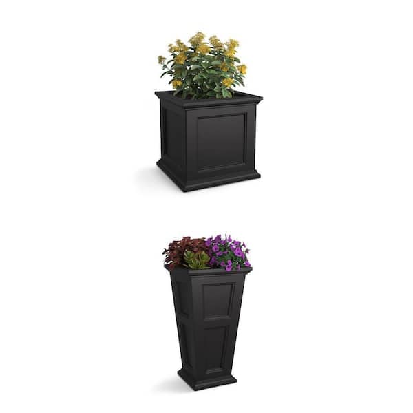 Fairfield Self-Watering Black Polyethylene Planter Combo: 20 in. Square and 34 in. Tall