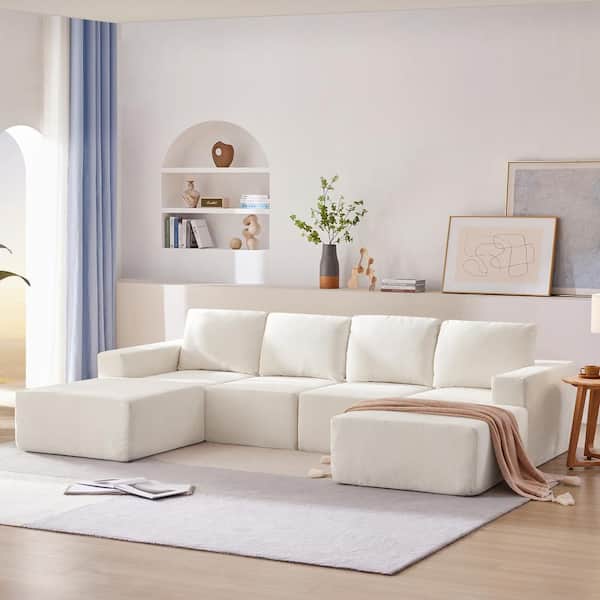 Nestfair 110 in. Free-Combined U-Shaped Chenille Sectional Sofa in Beige