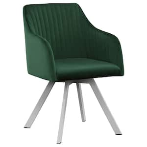 Arika Green Velvet Channeled Back Swivel Dining Chair