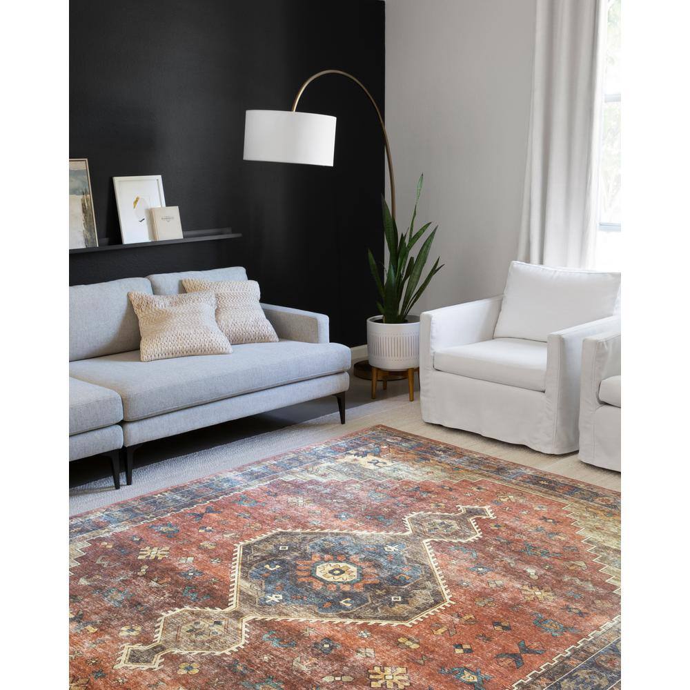 Skye Rust and Blue Rectangular Wool Area Rug