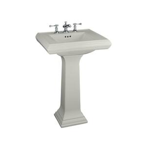 Memoirs Ceramic Pedestal Combo Bathroom Sink in Ice Grey with Overflow Drain