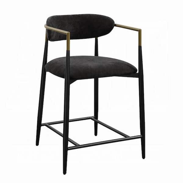 Benjara Vonn Black and Antique Brass Wood Frame Counter Height Chair with Cushion