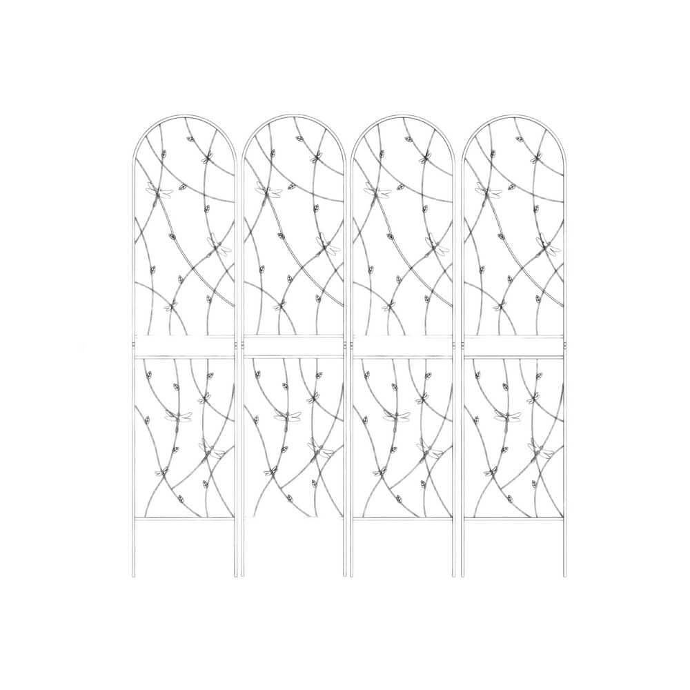 87 in. Black Outdoor Metal Garden Trellis Set of 4, Rustproof & Dragonfly D