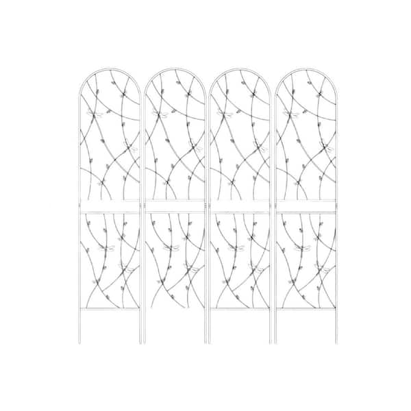 Unbranded 87 in. Black Outdoor Metal Garden Trellis Set of 4, Rustproof & Dragonfly Decor, for Climbing Support Plants and Flower