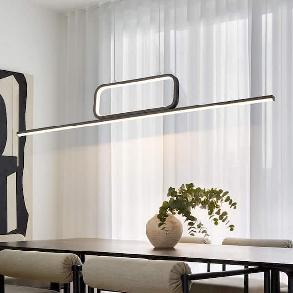 Neculina 2-Light Modern Integrated LED Pendant Light for Kitchen Island Black Linear Chandelier
