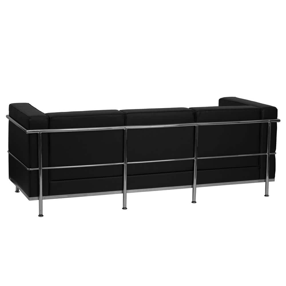 Black Faux Leather Sofa with Metal Frame