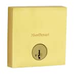 Downtown Low Profile Satin Brass Single Cylinder Square Contemporary Deadbolt Featuring SmartKey Security