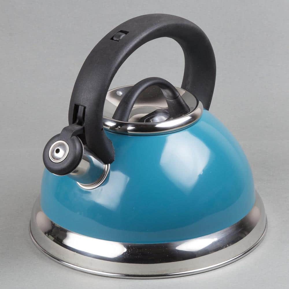 12-Cup Stainless Steel Stovetop Whistling Kettle in Aqua Color with Aluminu