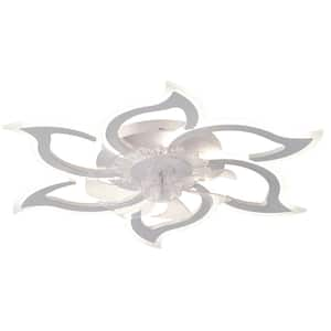 32 in. Modern Ceiling Fan with Lights, Dimmable, Flower Shape, Flush Mount Low Profile Ceiling Fan for Bedroom (White)