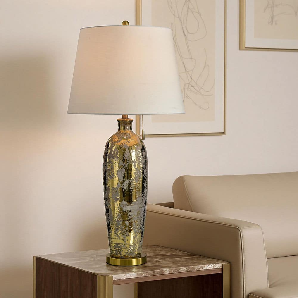 37 in. Merken Gold Contemporary Table Lamp for Living Room with White Linen Shade price history on PriceWatchPro