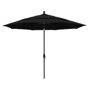 11 ft. Black Aluminum Pole Market Aluminum Ribs Crank Lift Outdoor Patio Umbrella in Black Sunbrella