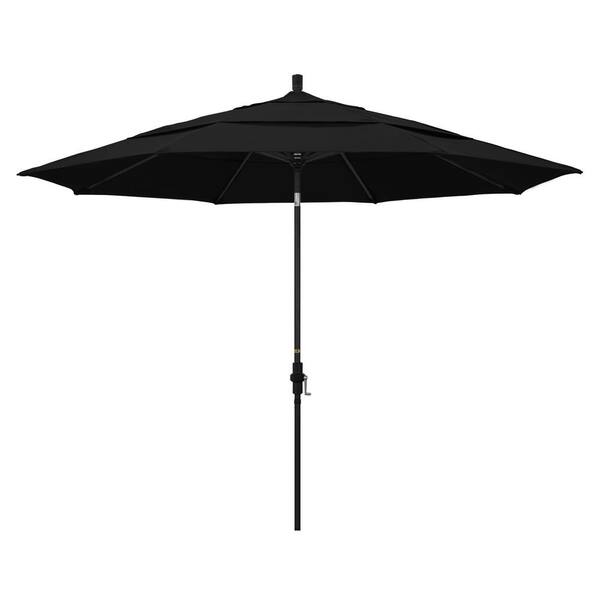 California Umbrella 11 ft. Black Aluminum Pole Market Aluminum Ribs Crank Lift Outdoor Patio Umbrella in Black Sunbrella