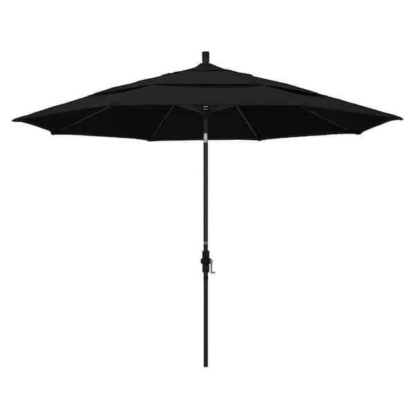 California Umbrella 11 ft. Aluminum Collar Tilt Double Vented Patio Umbrella in Black Olefin