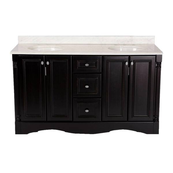 St. Paul Valencia 60 in. Vanity in Antique Black with Stone Effects Vanity Top in Cascade