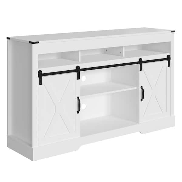 Unbranded 57.87 in. W x 15.75 in. D x 34.06 in. H White Double-Door Three-Layer Linen Cabinet