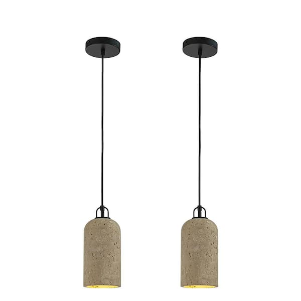 1-Light 5" Natural Yellow Modern Farmhouse Travetine Pendant Light Coastal Cylinder Hanging Light For Dining Room(2Pack)