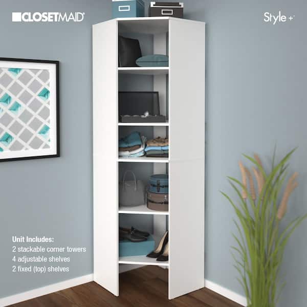 Style+ 25 in. W White Corner Wood Closet Tower