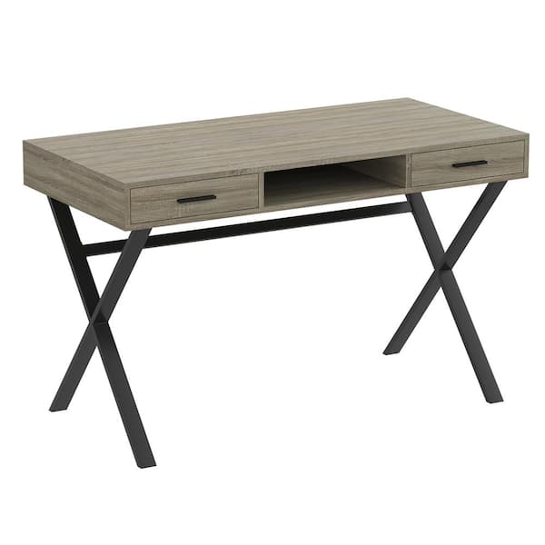 Safdie & Co. Computer Desk 47L Dark Taupe 2-Drawers 1-Shelf Black Metal