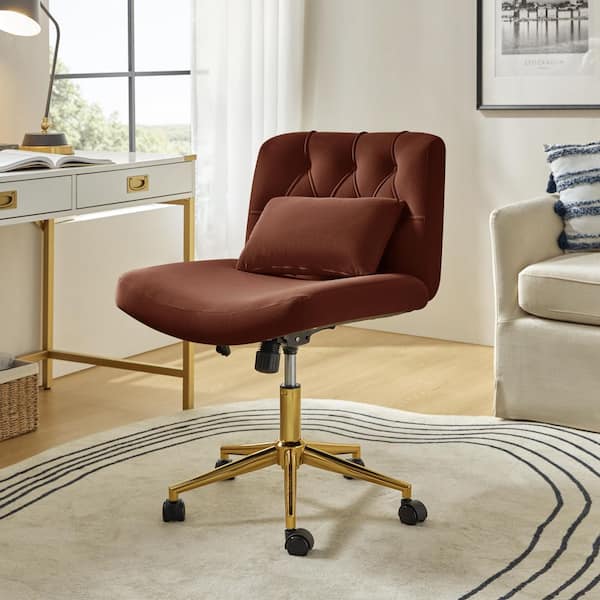 Norman Burn-brick Modern 23 in. W Polyester Swivel and Tilting Office Chair with Pillow