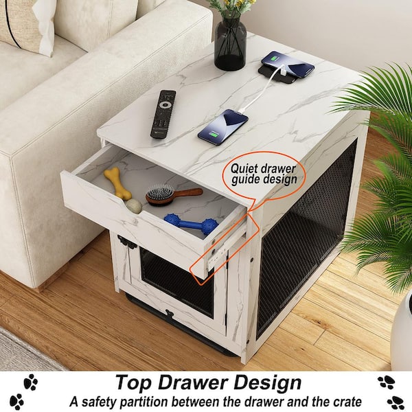 Coffee table outlet with dog crate