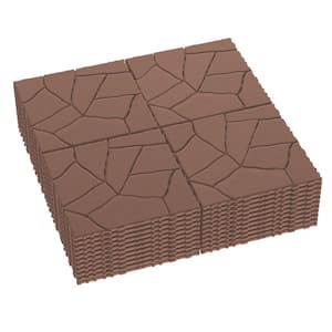 12 in. 44-Pieces Stone Style Patio DIY Module Interlocking Deck Tiles, Easy to Install for Porch, Backyard, Red Brown