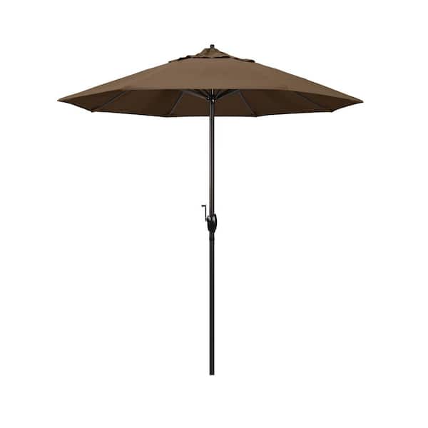 California Umbrella 7.5 ft. Bronze Aluminum Market Auto-Tilt Crank Lift Patio Umbrella in Cocoa Sunbrella