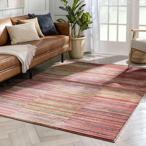 Tulsa2 Nampa Red 5 ft. 3 in. x 7 ft. 3 in. Tribal Stripes Geometric Pattern Distressed Area Rug