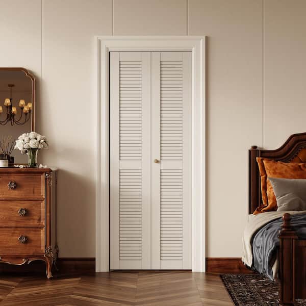 SOCBAZZAR 24 in. x 78.75 in. Full Panel Louvered Solid Core White